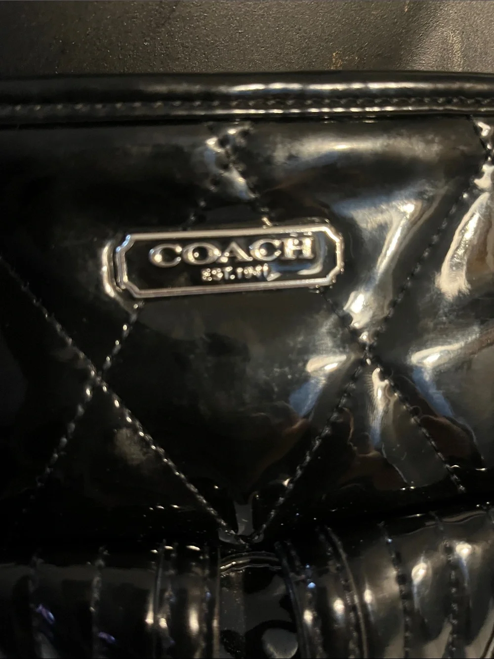 Coach Black Patent Quilted Crossbody with Dual Front Pockets